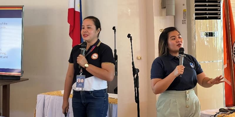 LGOO V Jasmin O. Aresta, CFLGA Regional Focal Person (Left) and Ms. Mary Joy T. Mamauag, Regional Coordinator, RSCWC (Right), orient the participants on the CFLGA Guidelines and SCFLG-KMS, respectively