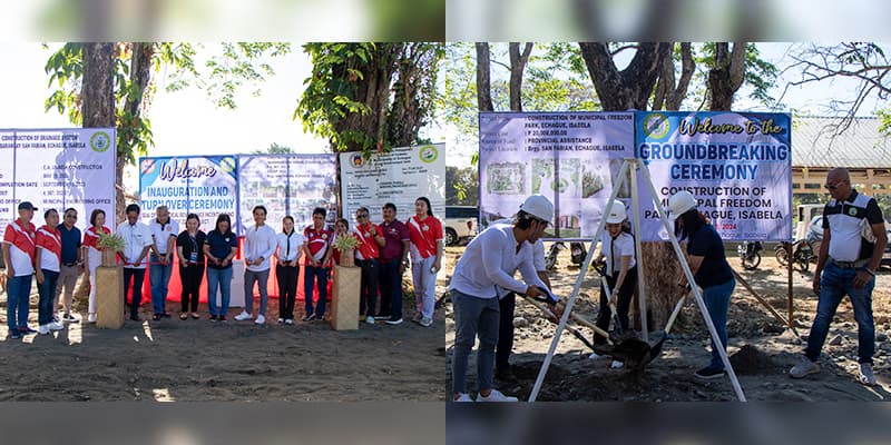 Ceremonial ribbon cutting of the inaugurated FY 2022 SGLG-IF project (left) and groundbreaking ceremony of the proposed Municipal Freedom Park (right)